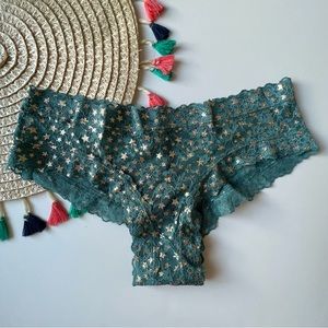 Victoria's Secret Foil-Print Lace Cheeky Panty Sage Twinkling Stars M NEW